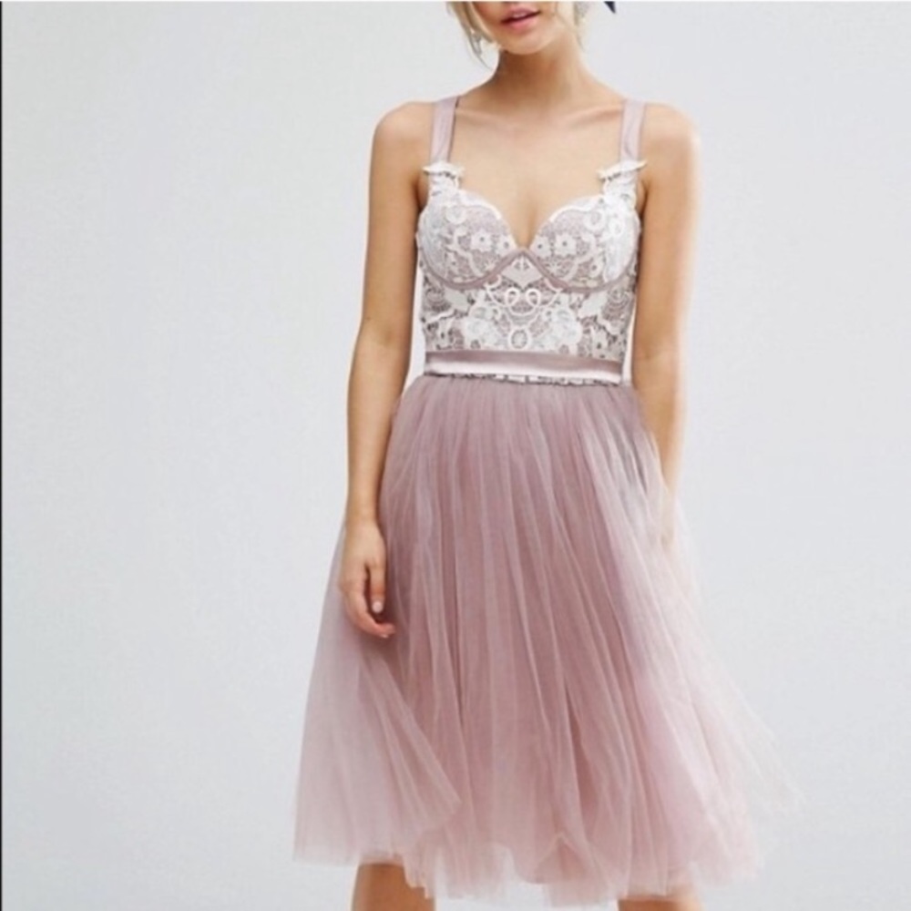 Chi Chi London Lace Corset Top, With Tulle dress. Size 4 Petite